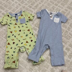 Old Navy Green Insect Print & Blue Henley One-Piece Rompers